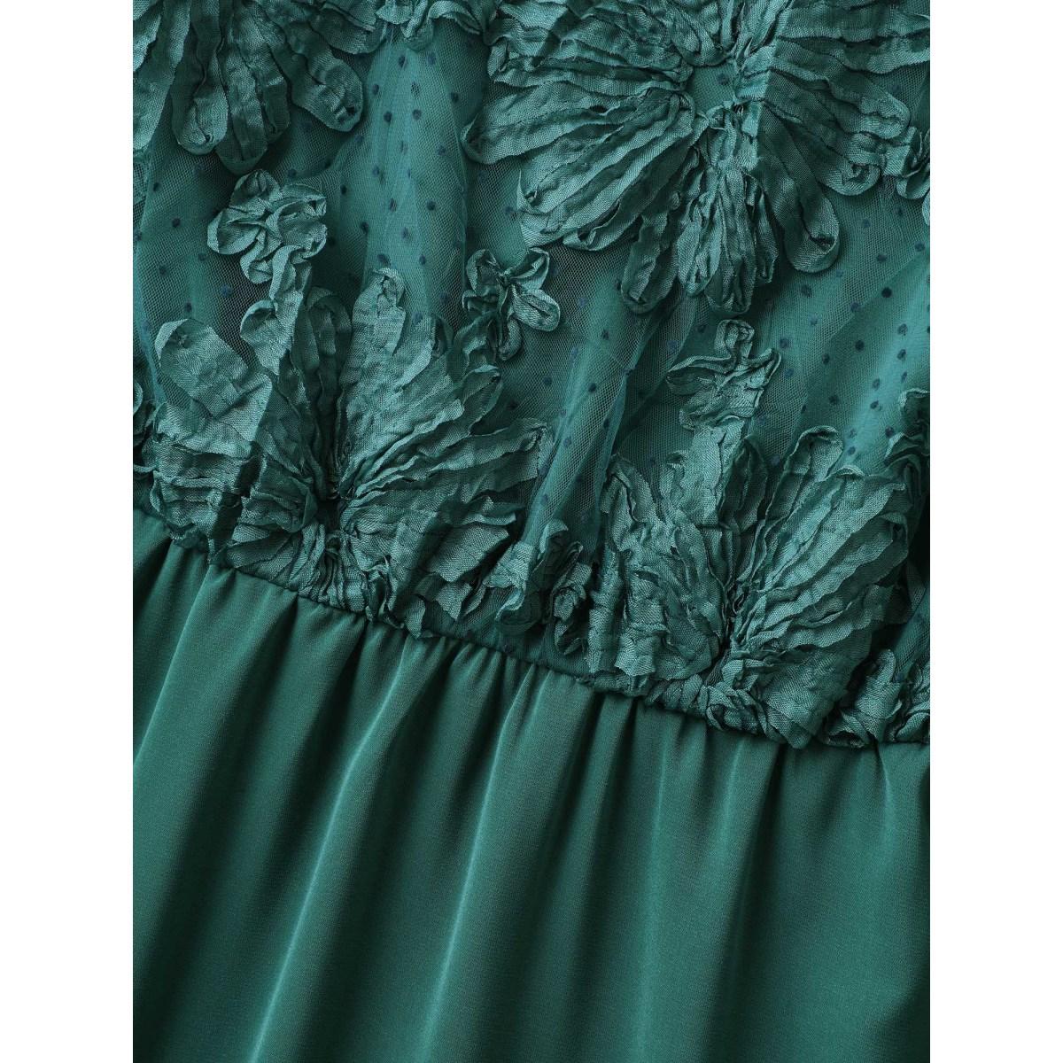 Plus Size Floral Textured Sheer Pockets Midi Dress Emerald Women Round Neck Short sleeve Curvy BloomChic 10/M Product Image