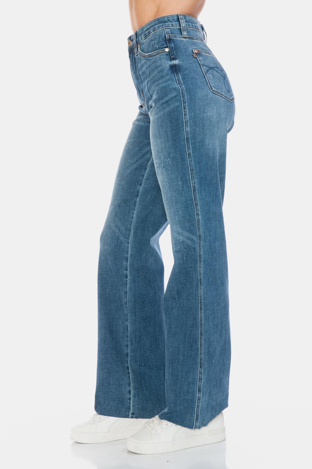 88848   Andie Hi-Rise Tummy Control Cut Raw Hem Straight Judy Blue Jeans - ONLINE EXCLUSIVE! Product Image