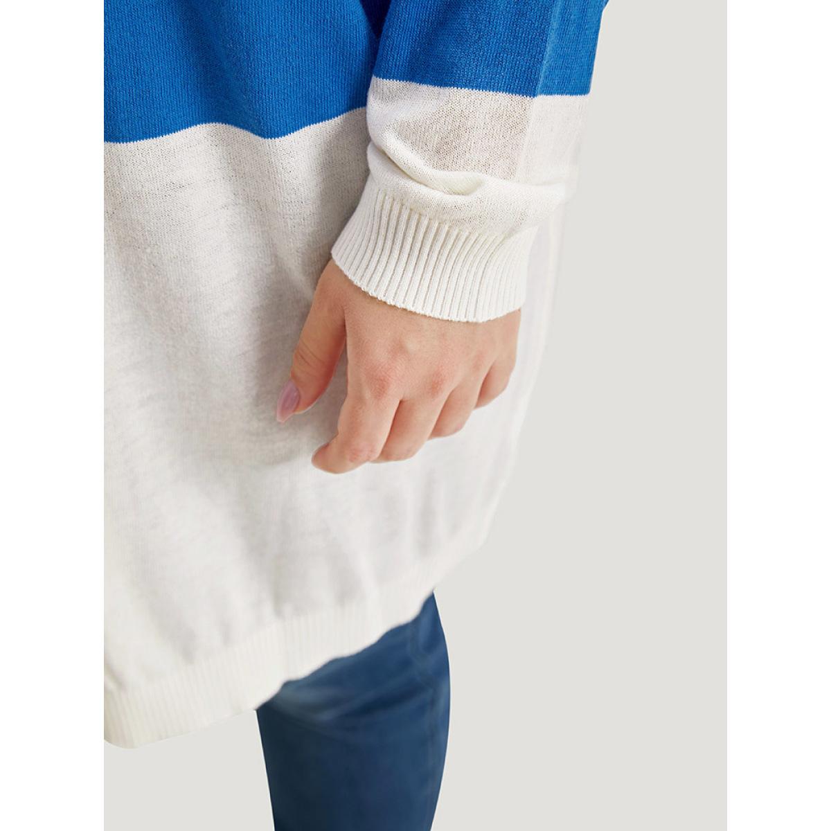 Plus Size Supersoft Essentials Contrast Open Front Lightweight Cardigan Blue Women Casual Long Sleeve Dailywear Cardigans BloomChic 30/6X Product Image