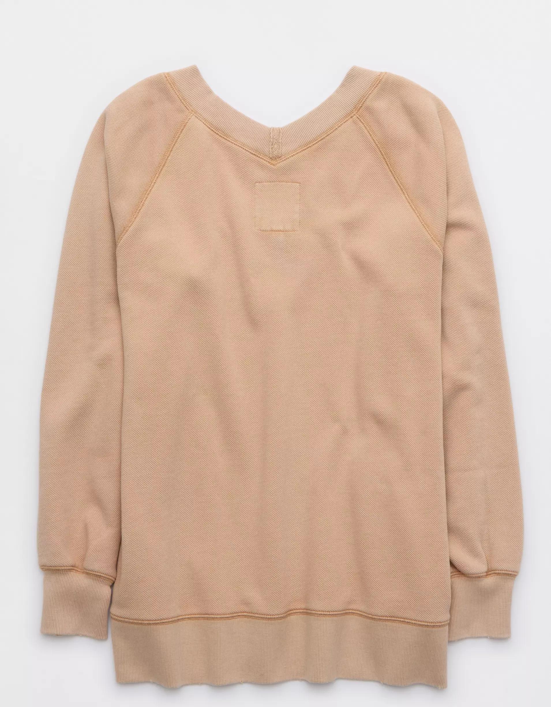 Aerie Downtime Textured V-Neck Sweatshirt Product Image