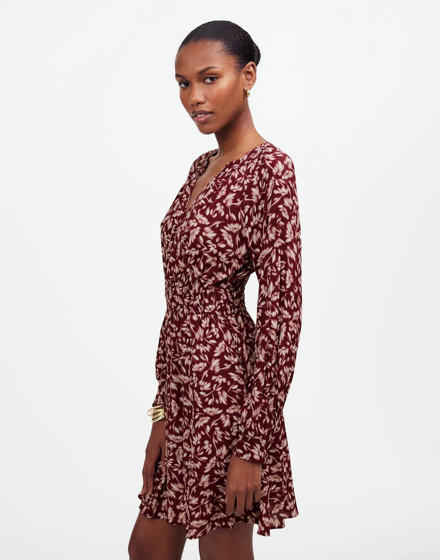Smocked Y-Neck Mini Dress in Floral Product Image