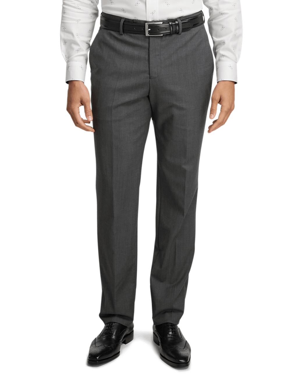 Wool Stretch Bengaline Single Breasted Peak Lapel Suit - Grey Product Image