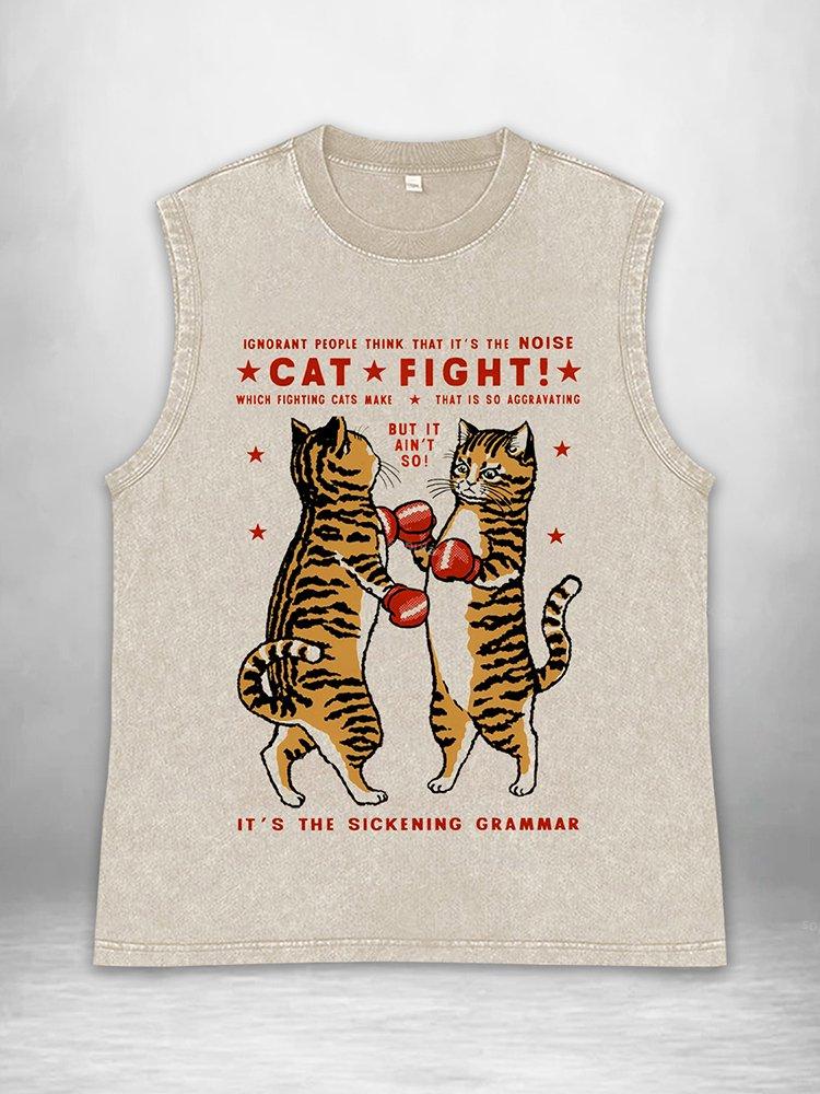 Vintage Cat Fight Acid Washed Tank Tops Product Image