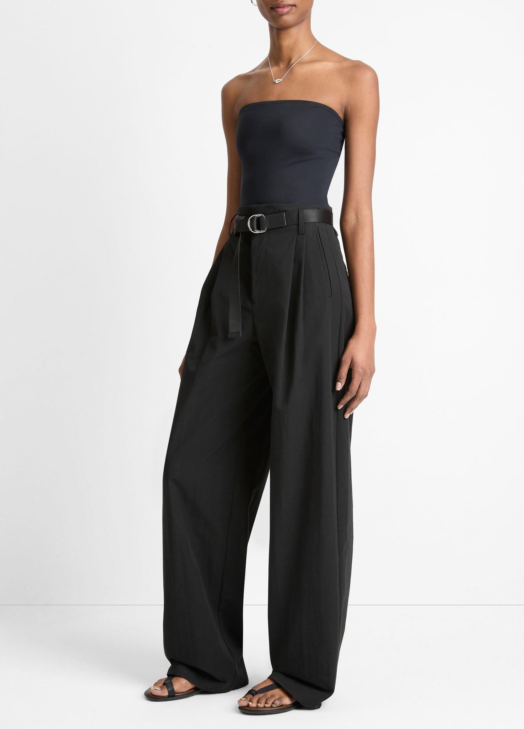 Cotton-Blend High-Rise Pleated Wide-Leg Trouser Product Image