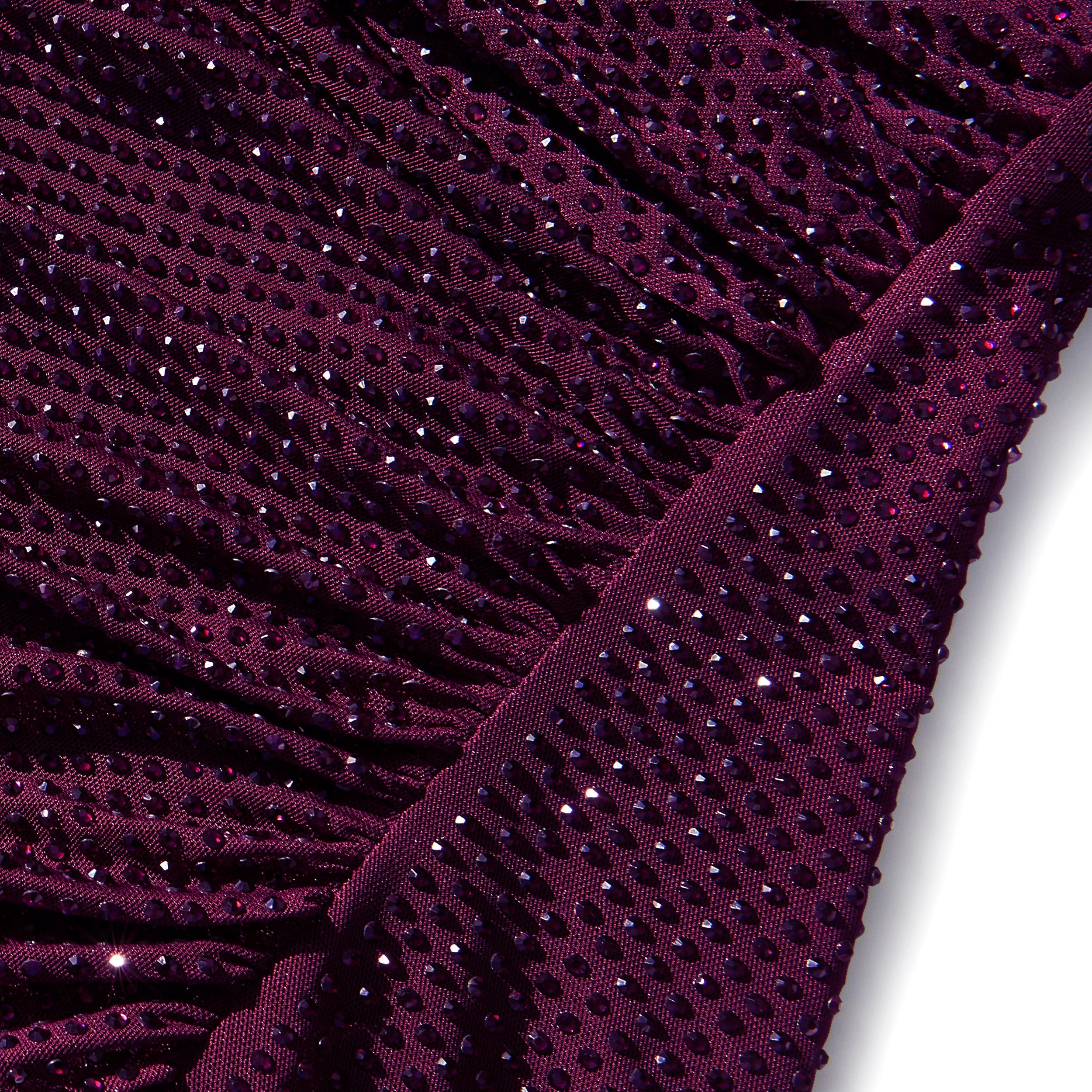 Burgundy Rhinestone Mesh Cut Out Midi Dress Product Image