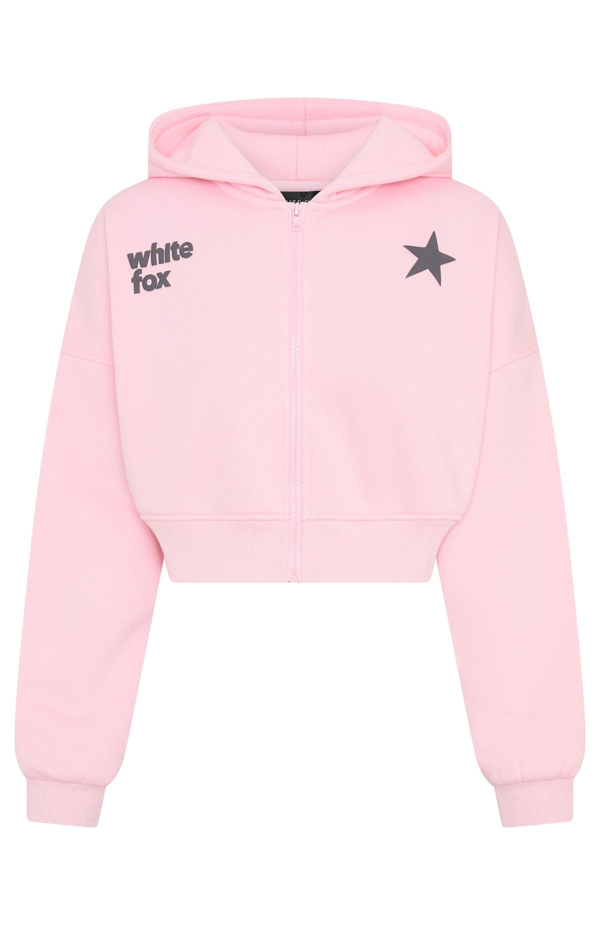 From The Archives Charli Cropped Zip Front Hoodie Pink Product Image