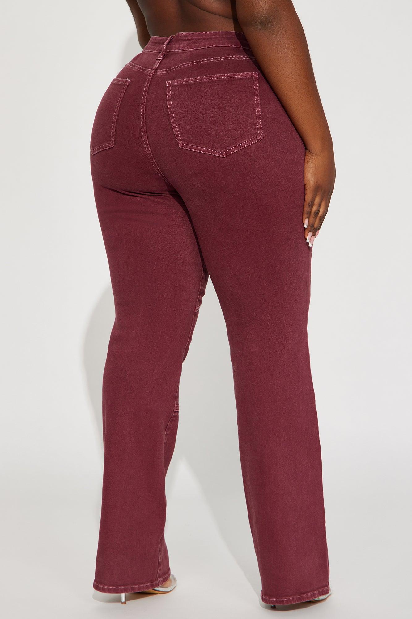 Bordeaux Lace Up Bootcut Jeans - Wine Product Image