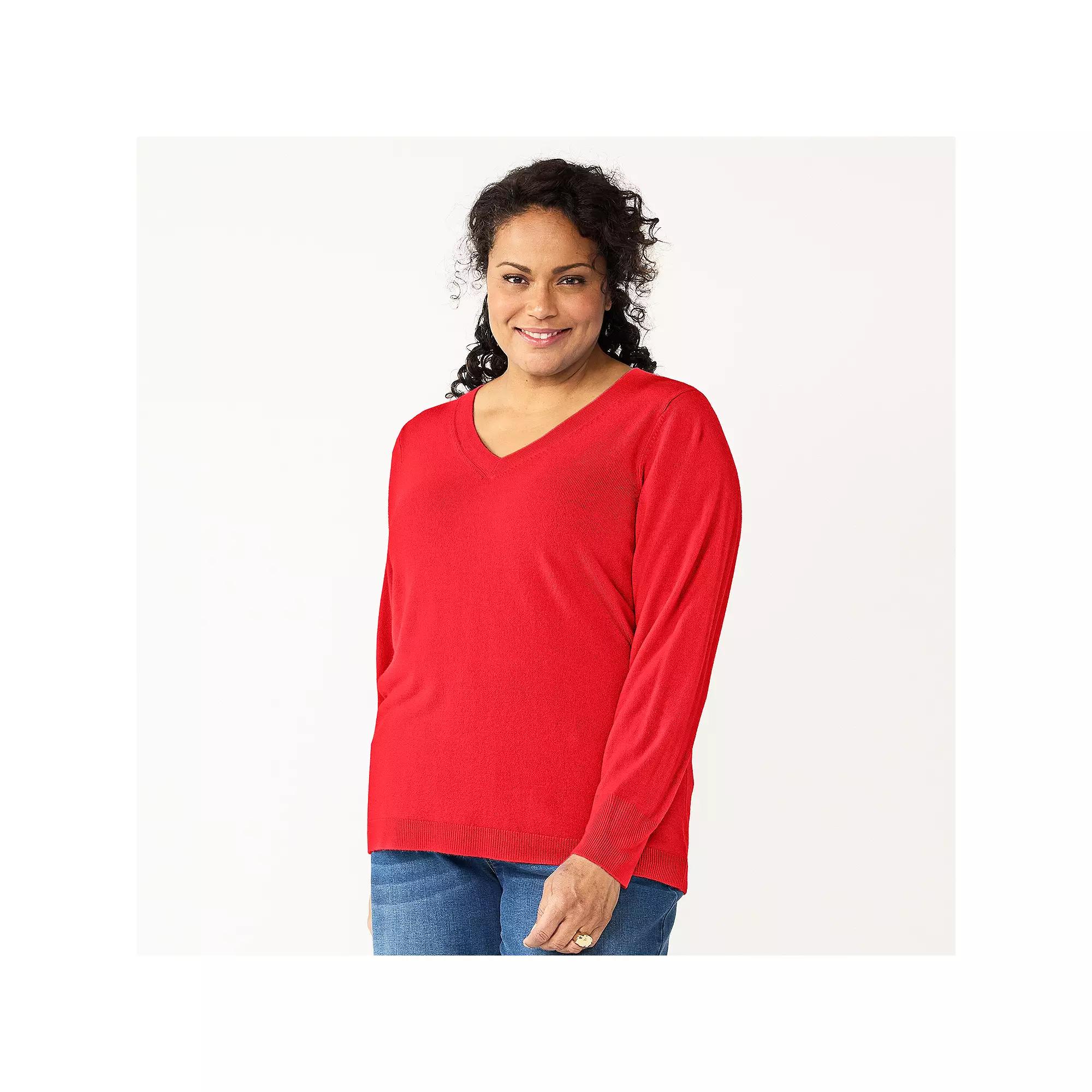 Plus Size Croft & Barrow® Extra Soft V-Neck Sweater, Women's, Size: 5XL, Red Product Image