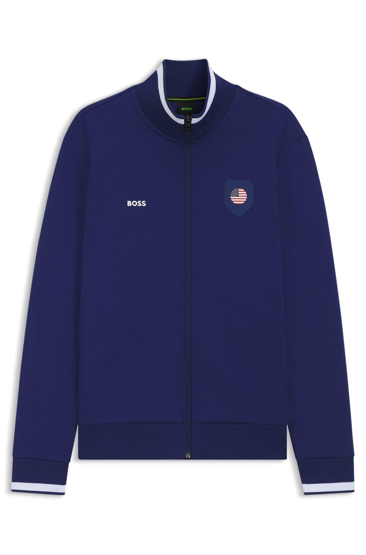 Cotton-blend zip-up sweatshirt with country-flag badge Product Image