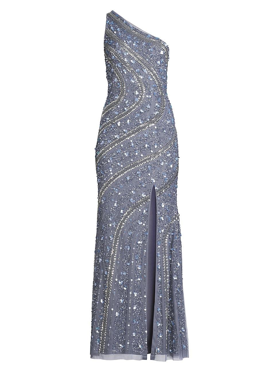 Womens Beaded Sequin One-Shoulder Gown Size 0 Product Image