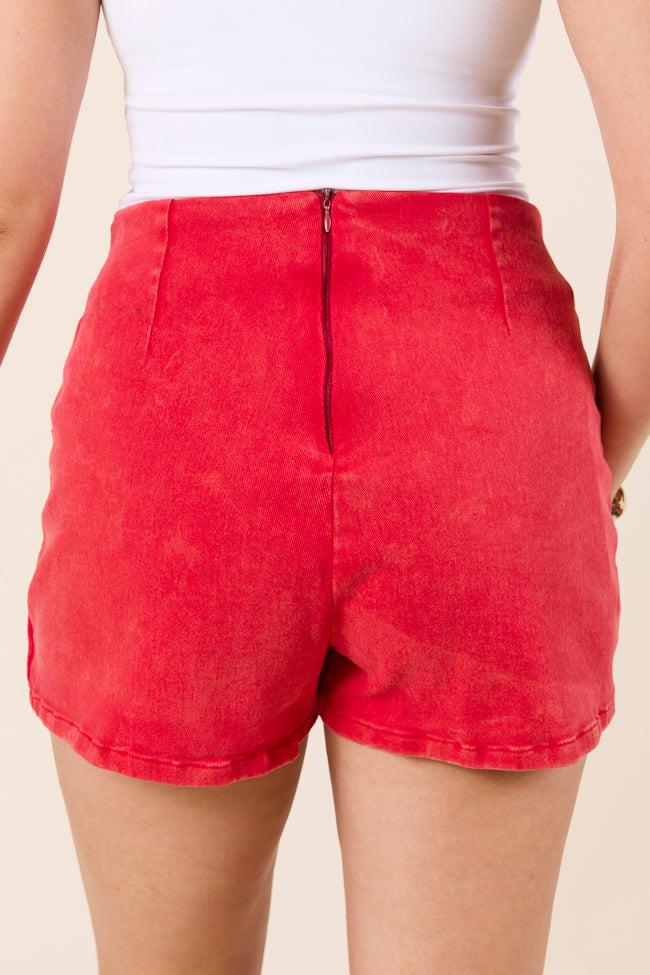 My Favorite Red Acid Wash Side Slit Denim Skort SALE Product Image