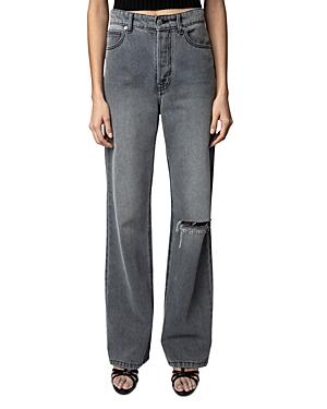 Zadig & Voltaire Evy Ripped Flared Jeans in Gris Product Image