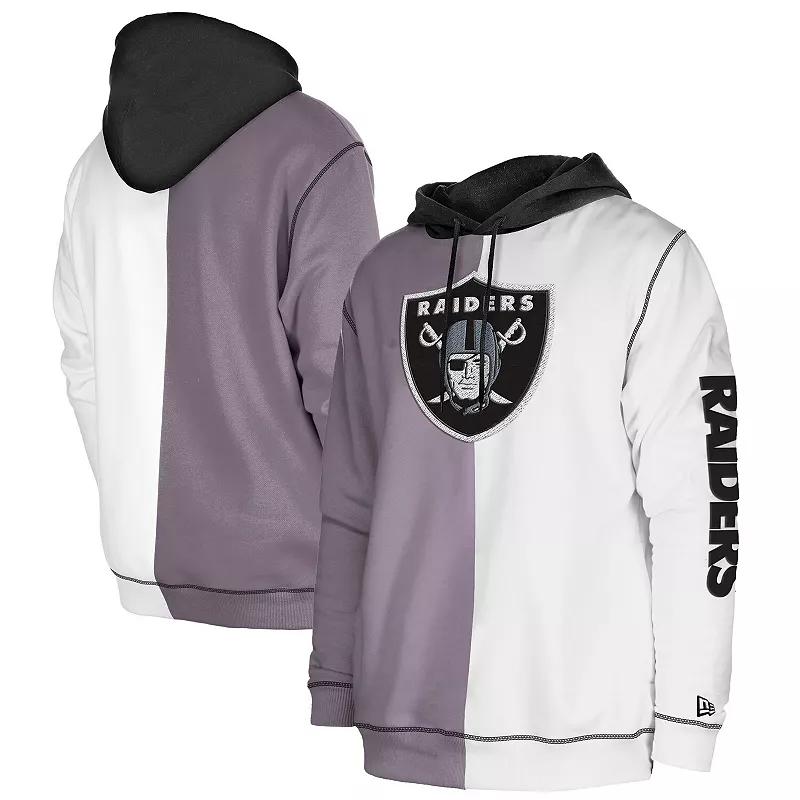 Men's New Era  Silver/White Las Vegas Raiders Third Down Split Raglan Pullover Hoodie, Size: Medium, Lvr Silver Product Image