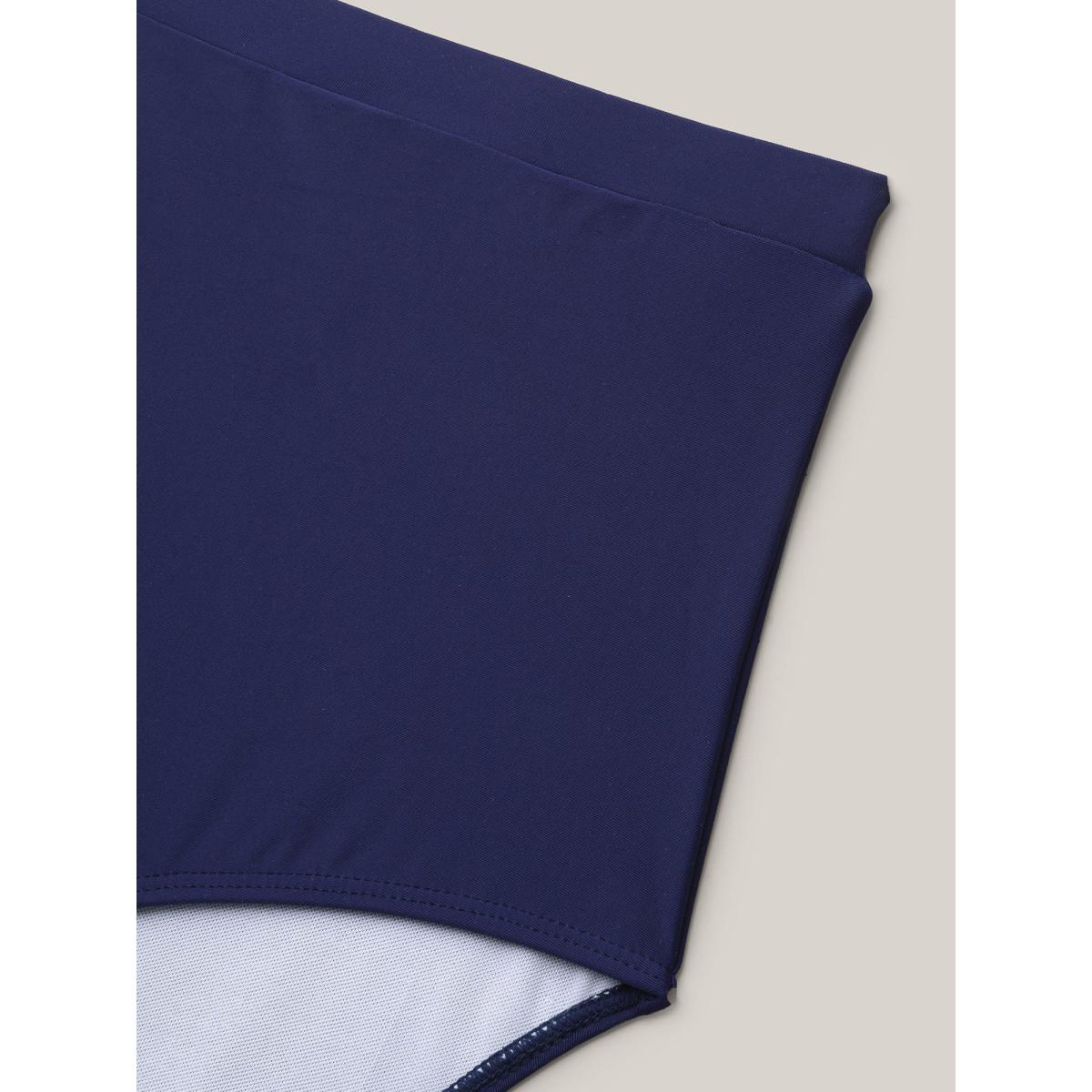 Plus Size Boho Print Spliced Surplice Neck Swim Dress Women's Swimwear Indigo Beach Bodycon Overlap Collar High stretch Curve Swim Dresses BloomChic 12/L Product Image