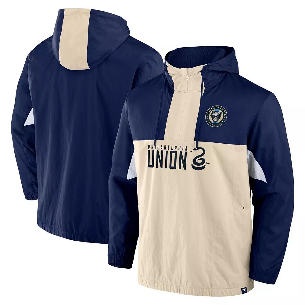 Men's Fanatics Navy Philadelphia Union Free Kick Woven Quarter-Zip Hoodie Jacket,  Product Image