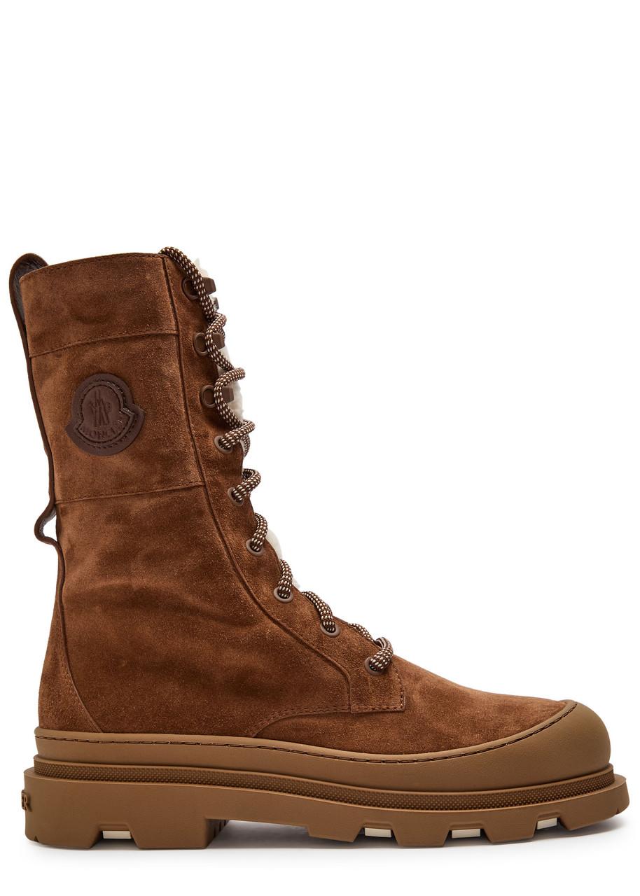 MONCLER Vera High Shearling-trimmed Suede Mid-calf Boots In Brown Product Image