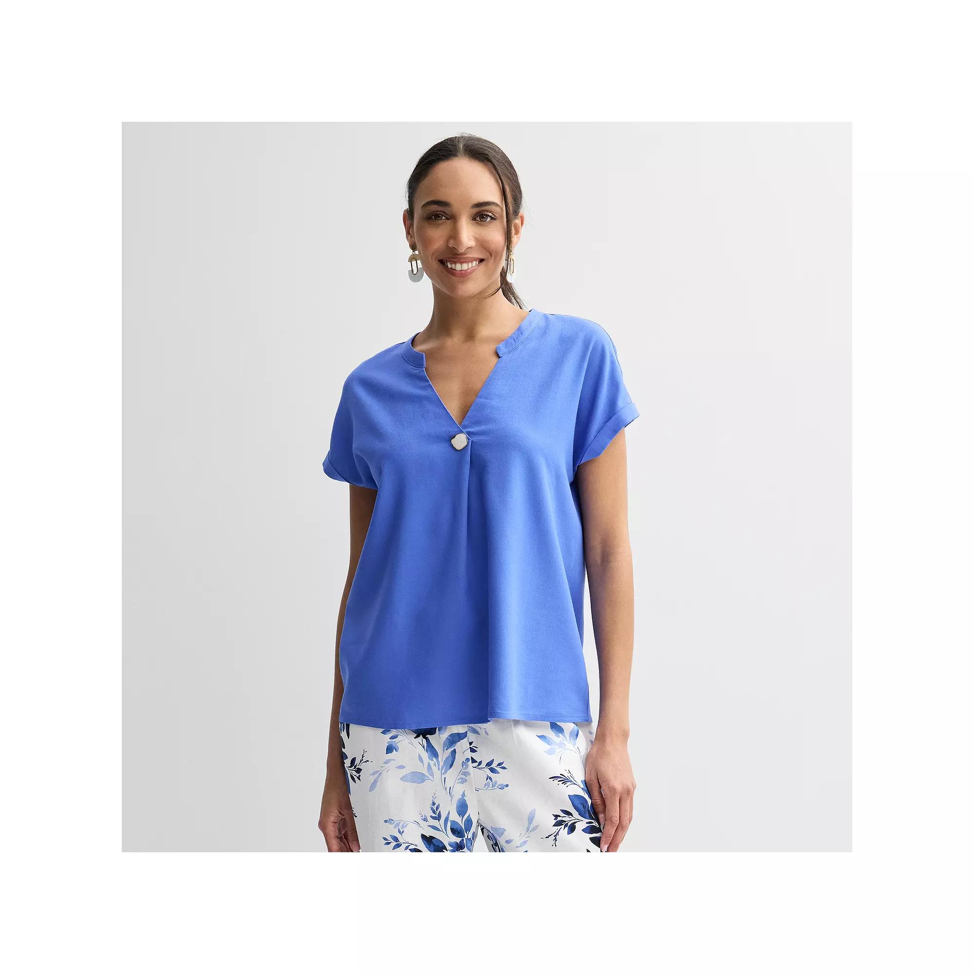 Women's Ellen Tracy Linen Faux Pearl Button Drop Sleeve Top,  Product Image