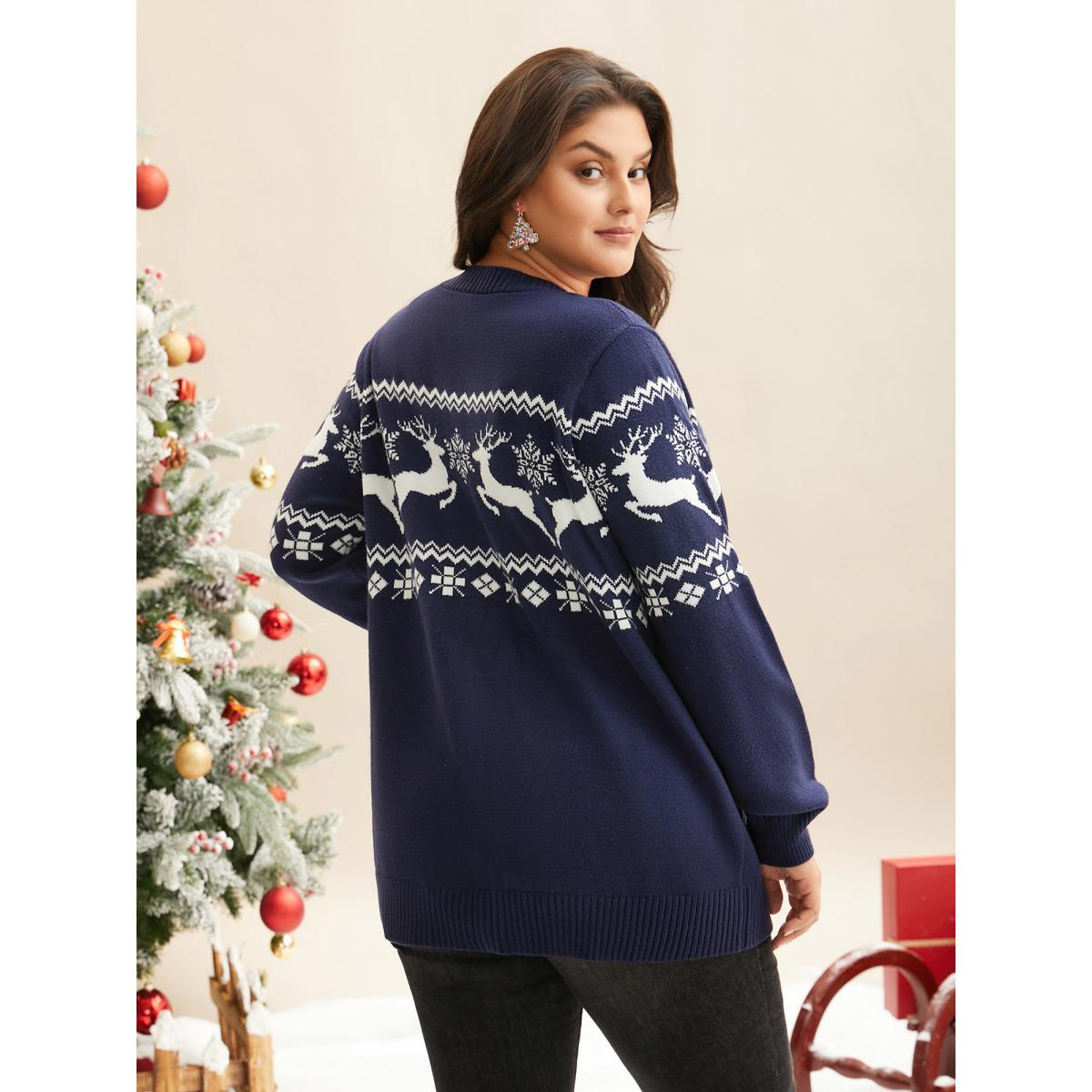 Plus Size Supersoft Essentials Holiday Patterns Button Front Cardigan Indigo Women Casual Loose Long Sleeve Everyday Cardigans BloomChic 12/L Product Image