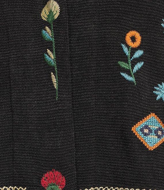 JOHNNY WAS Josiy Embroidered Rib Knit V-Neck 3/4 Sleeve Snap-Front Poncho Jacket Product Image