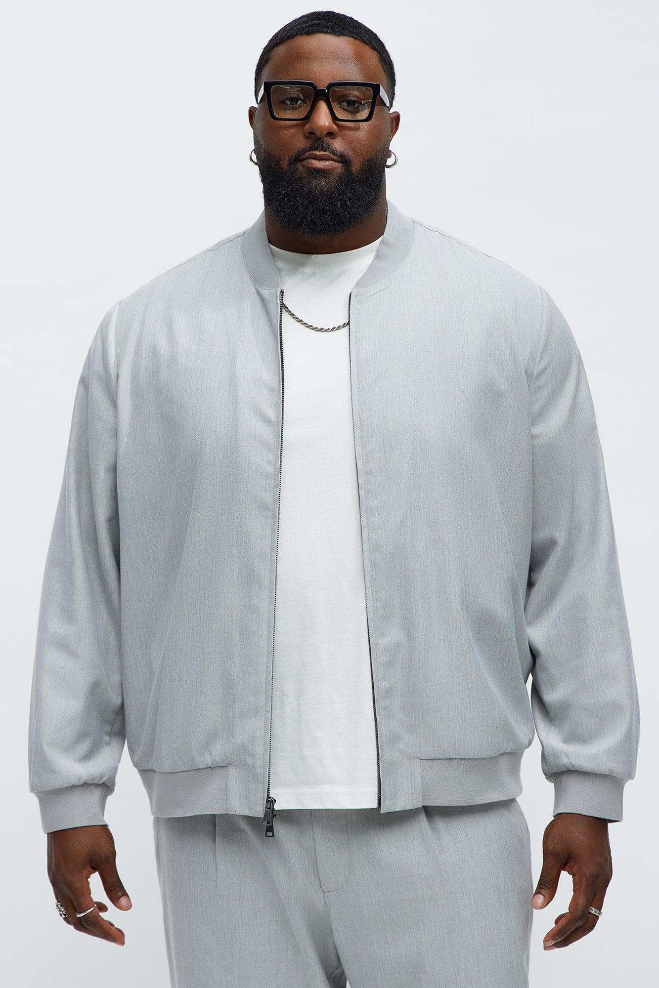 Slim Modern Two-Way Zipper Everyday Bomber - Light Grey Male Product Image