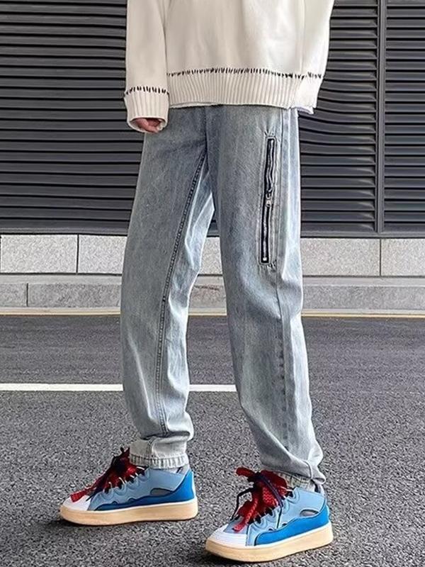 Men's Side Zip Up Loose Jeans Product Image