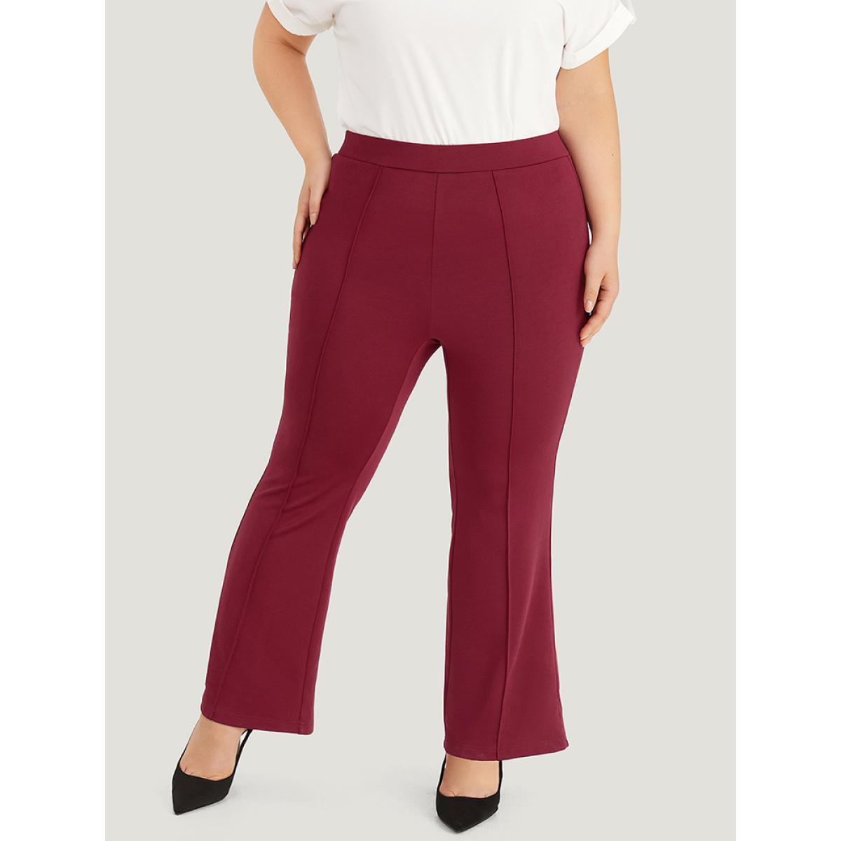 Plus Size Solid Elastic Waist Bootcut Skinny Pants Women Scarlet Office Bootcut High Rise Work Pants BloomChic 18-20/2X Product Image