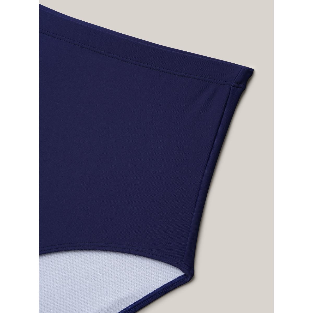 Plus Size Surplice Neck Webbed Swim Dress Women's Swimwear Indigo Beach Bodycon Overlap Collar High stretch Curve Swim Dresses BloomChic 22-24/3X Product Image