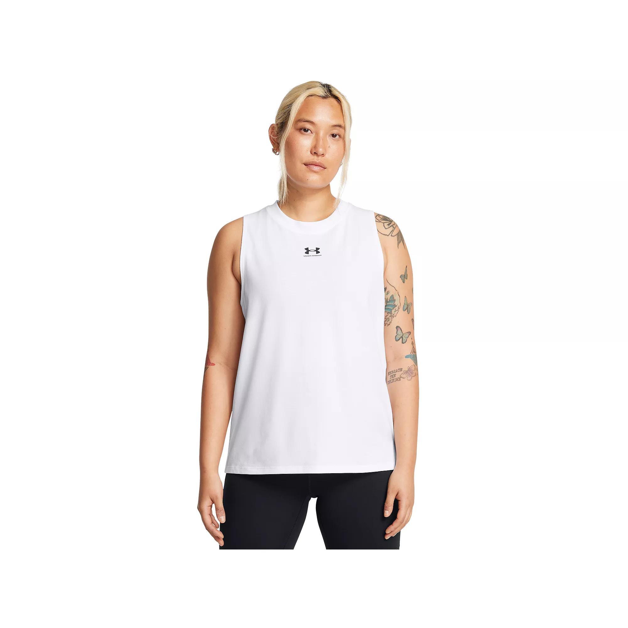 Women's Under Armour Rival Muscle Tank Top, Size: Medium, White Product Image