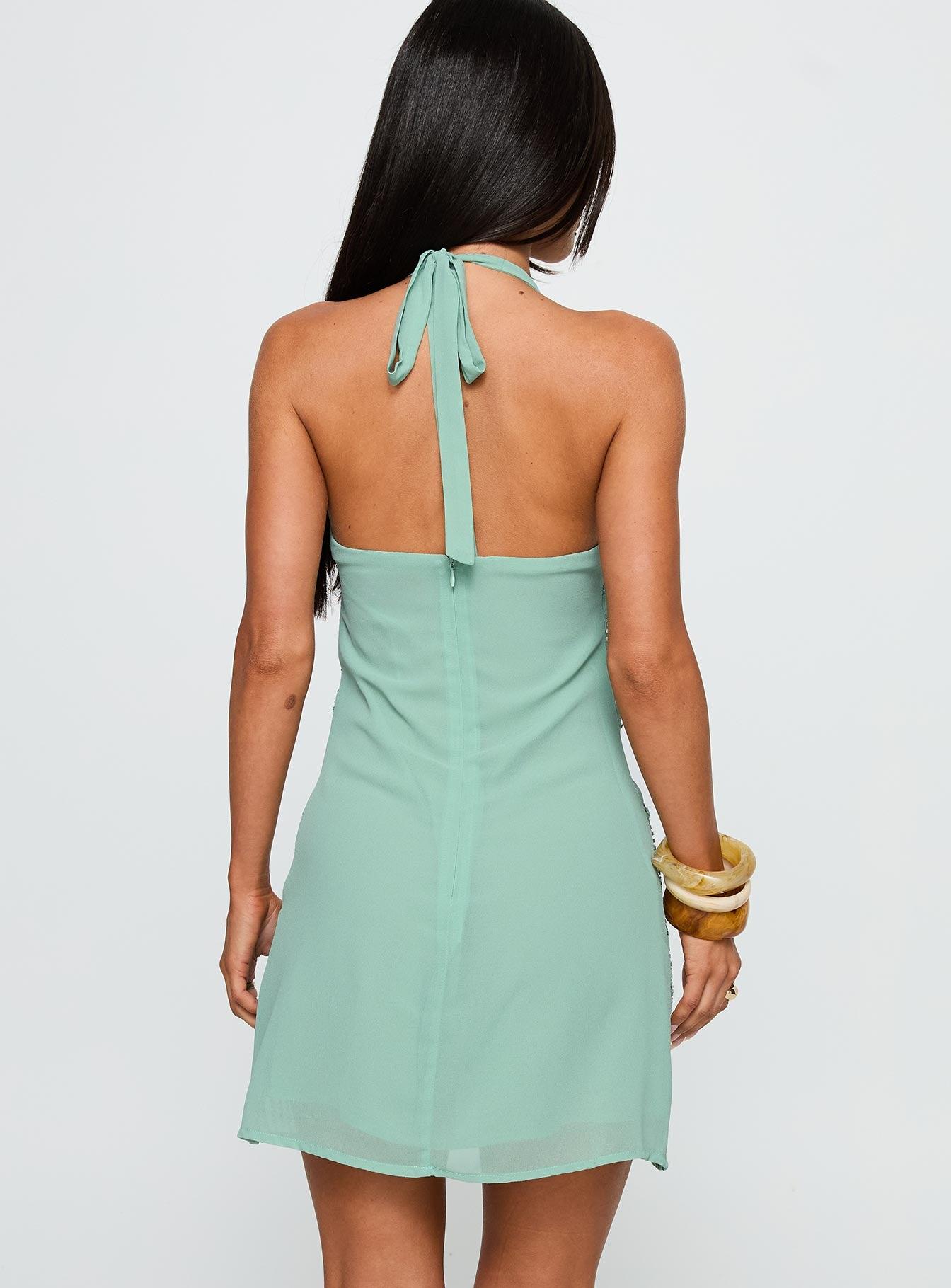 Telenova Halter Mini Dress Green Product Image