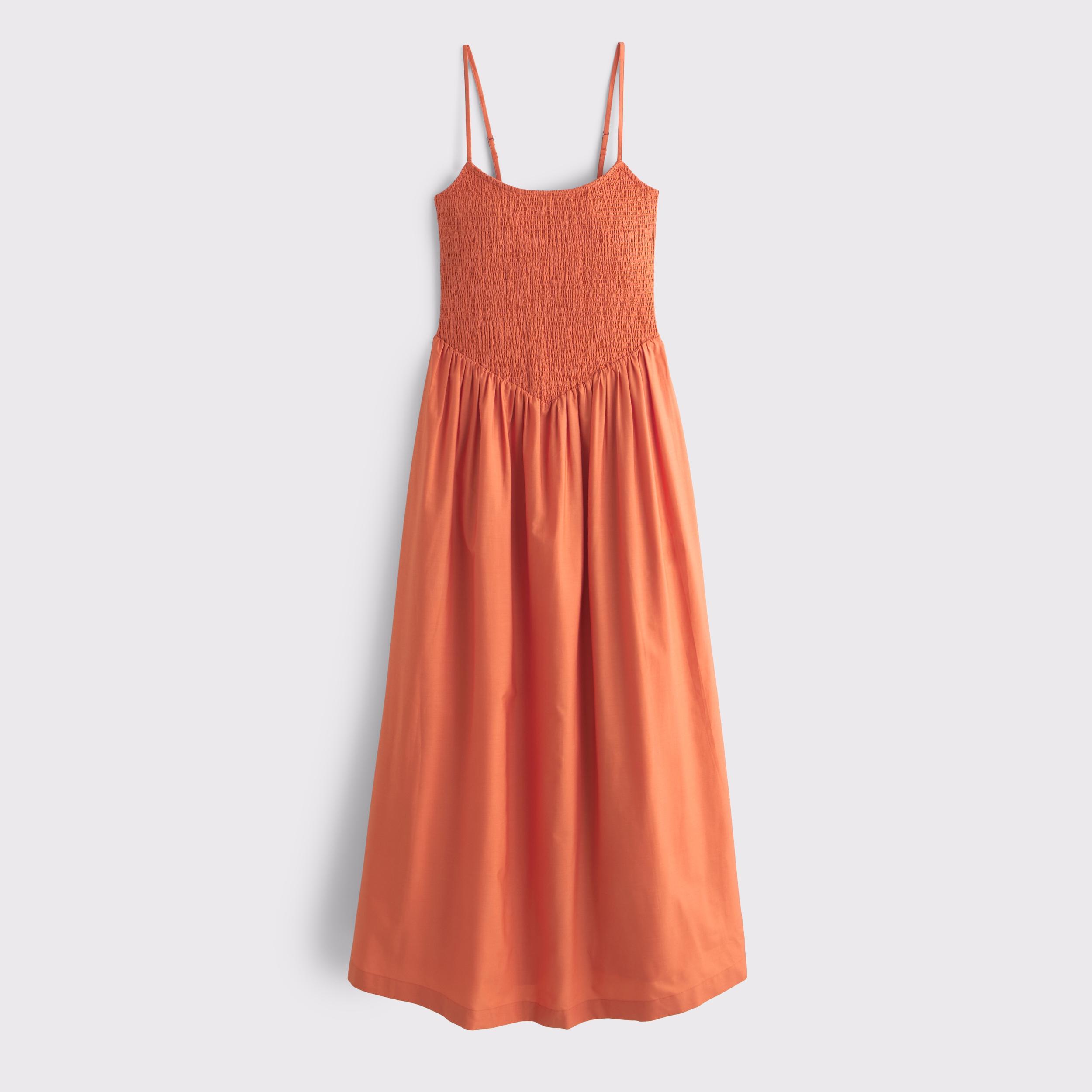 Dipped-Waist Smocked Midi Dress Product Image