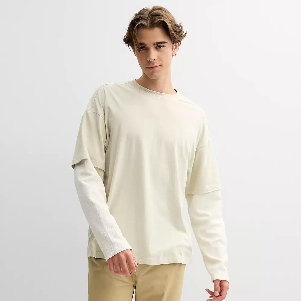 Men's Hollywood Long Sleeve Oversized Mock Two-Fer Tee, Size: Large, Overcast Product Image