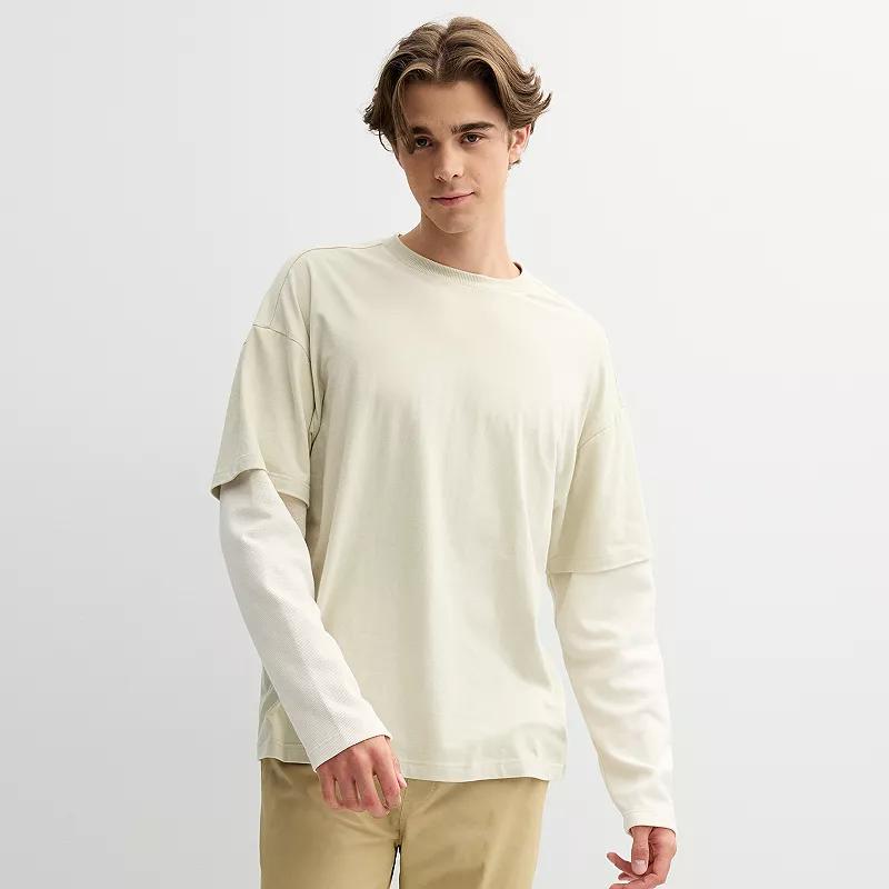 Men's Hollywood Long Sleeve Oversized Mock Two-Fer Tee, Size: Large, Overcast Product Image