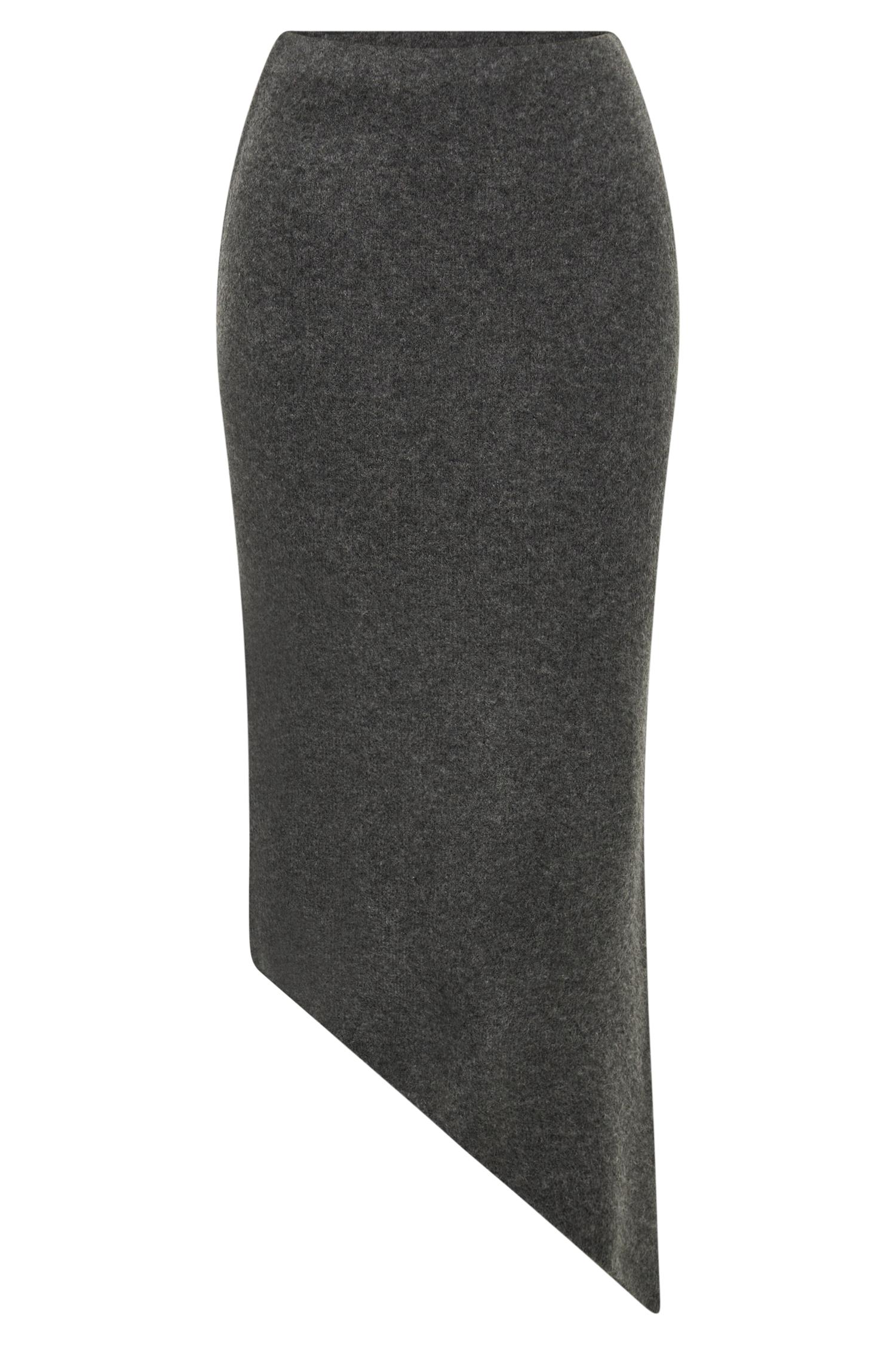 Genevieve Asymmetrical Knit Midi Skirt - Charcoal Marle Product Image
