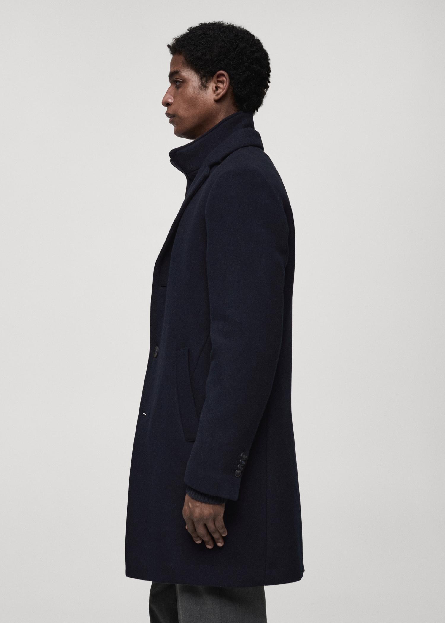 Detachable hood wool coat - Men | MANGO USA Product Image