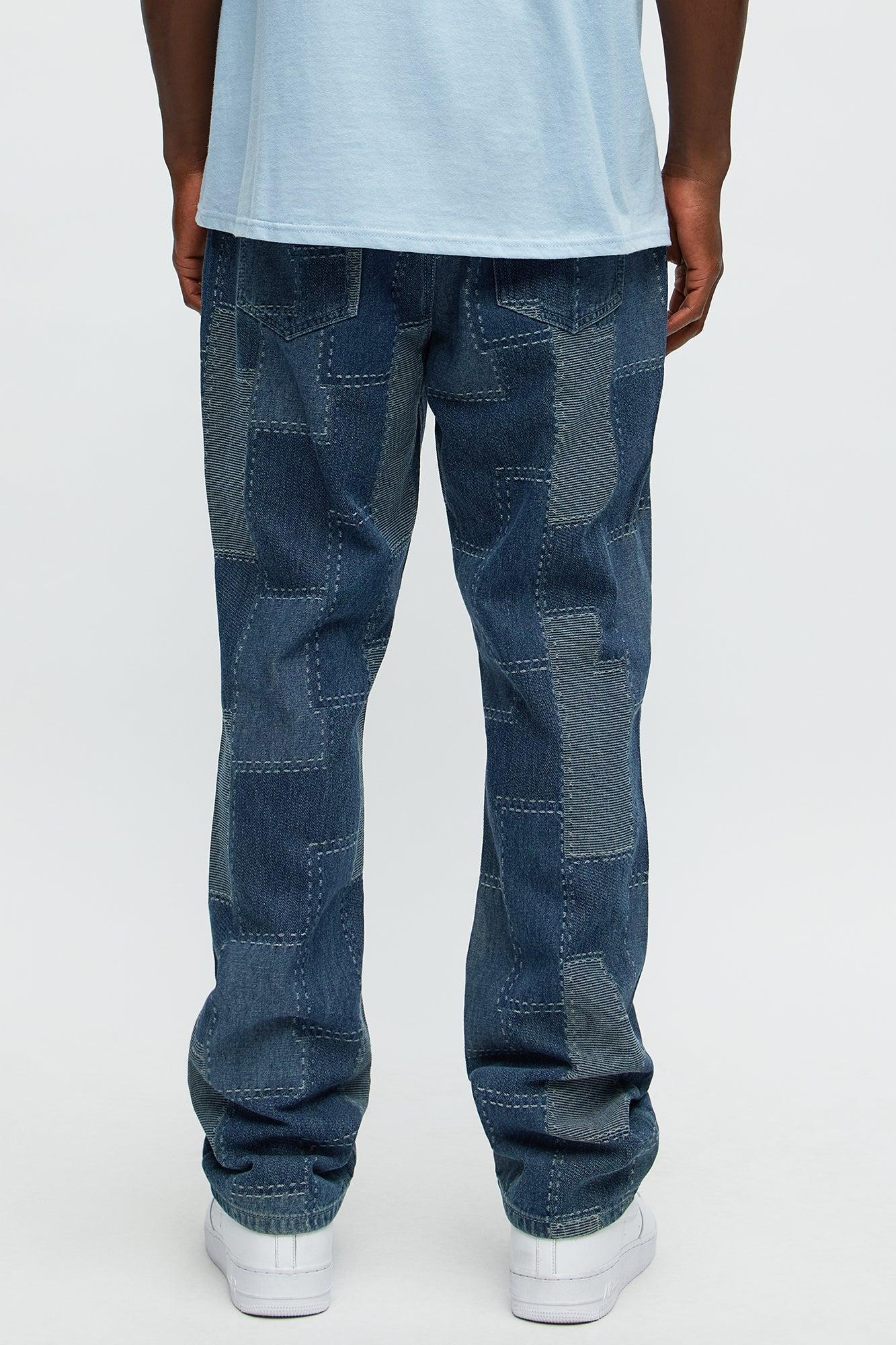 Shibori Patched Slim Jeans - Medium Blue Wash Product Image