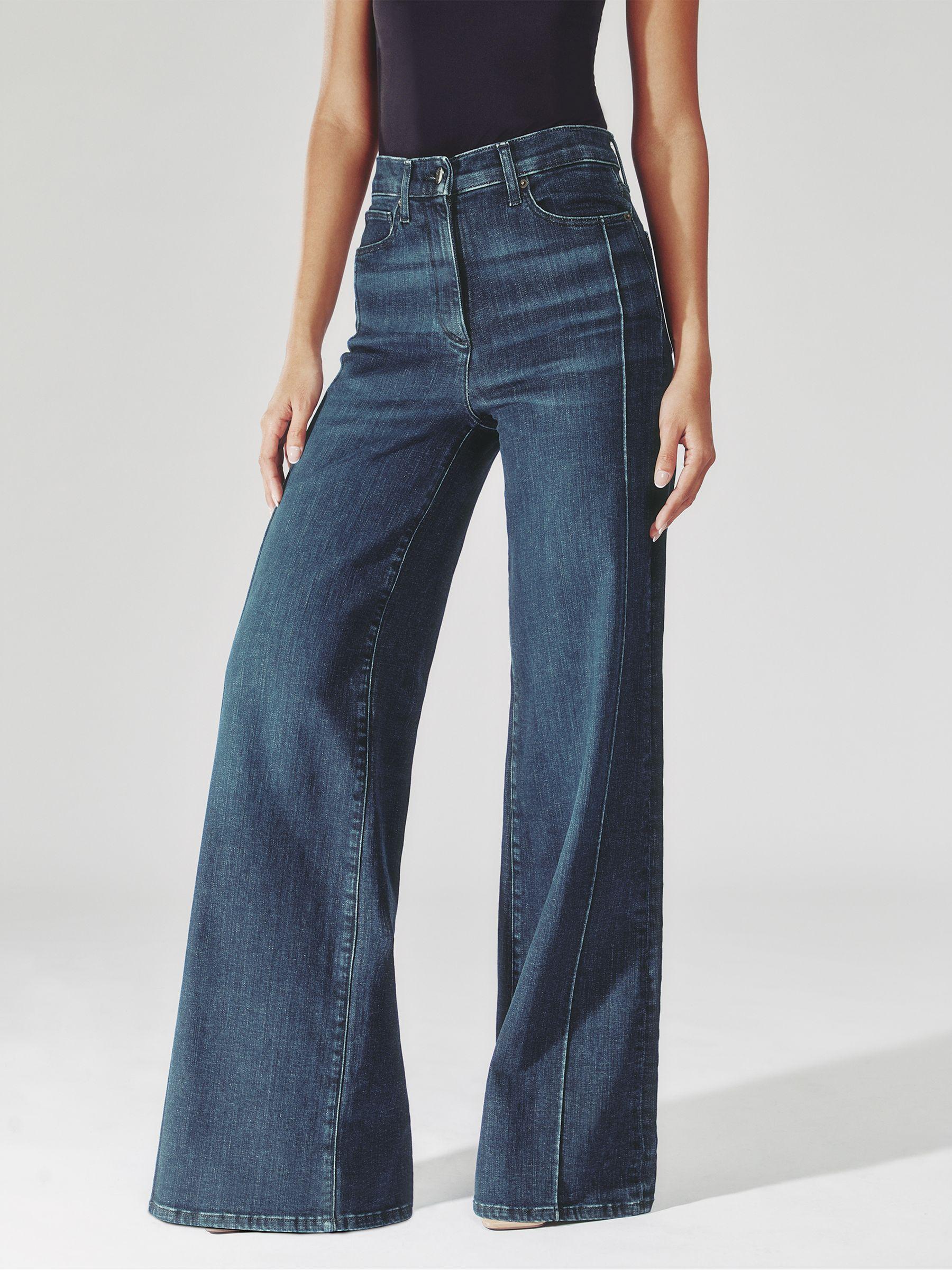Button-Detail High-Rise Flared Jeans in Mid Blue Product Image