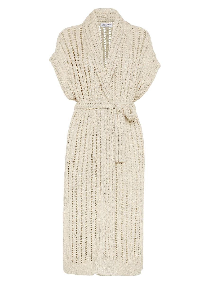 Womens Dazzling Silk and Linen Openwork Rib Long Cardigan Product Image