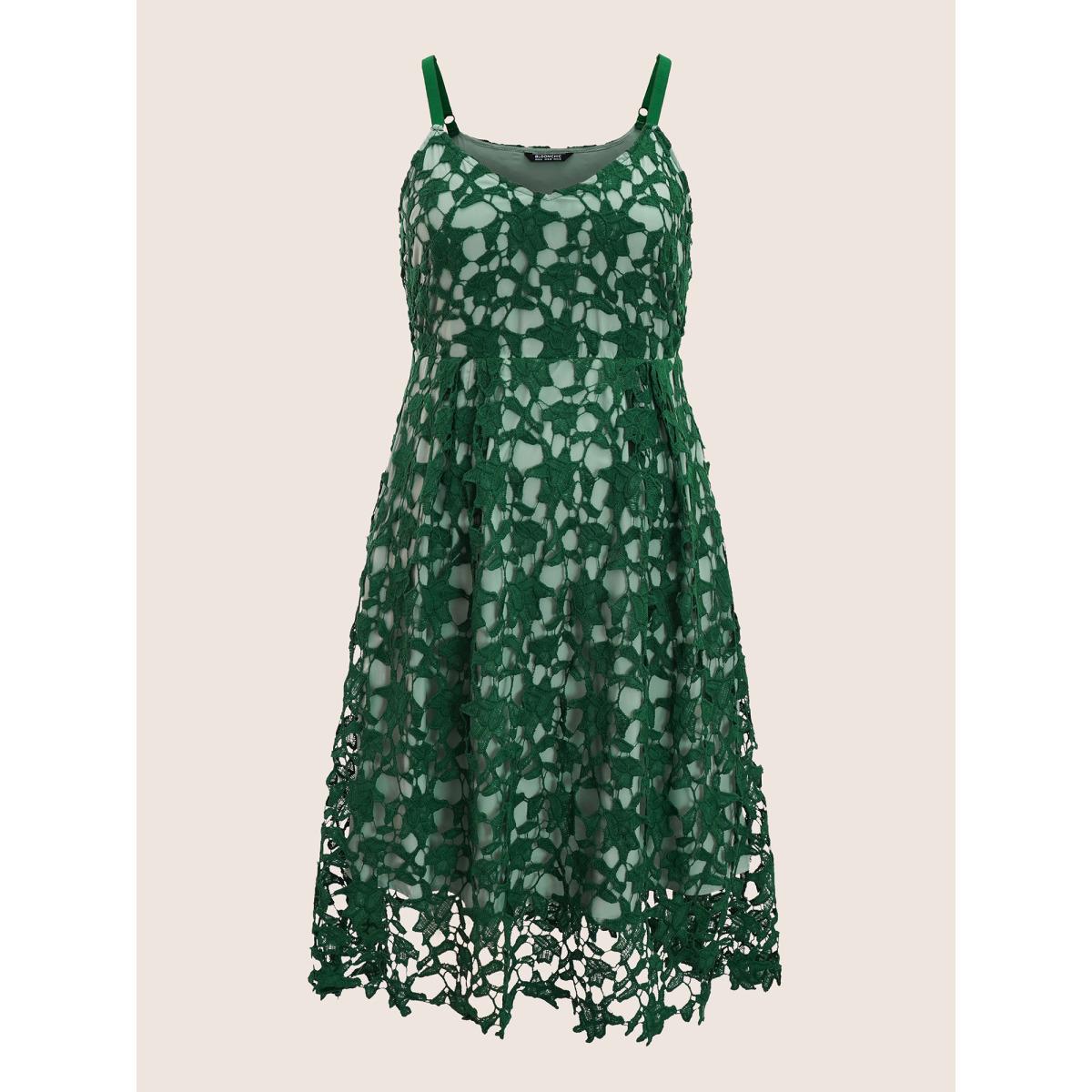 Plus Size Geometric Patchwork Cut Out Adjustable Straps Dress DarkGreen Women Cocktail Non V-neck Sleeveless Curvy Midi Dress BloomChic 26/4X Product Image