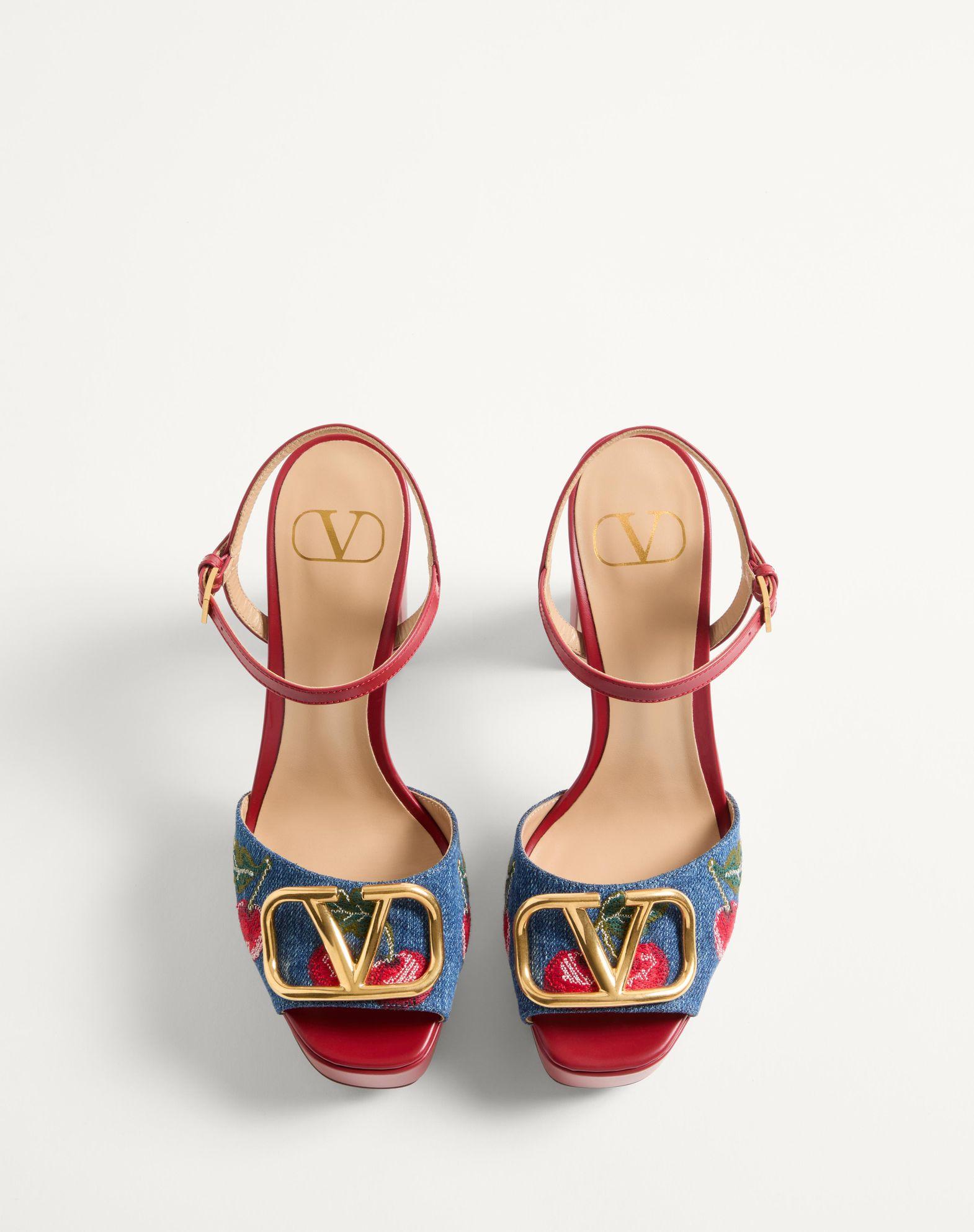 Vlogo Signature Platform Denim Sandal With Cherryfic Embroidery 115Mm Product Image