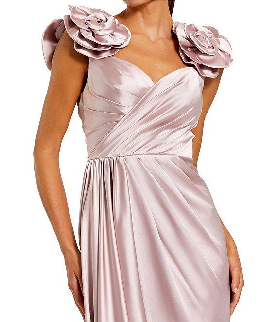 Mac Duggal 3D Flower Straps Satin Faux Wrap Gown Product Image