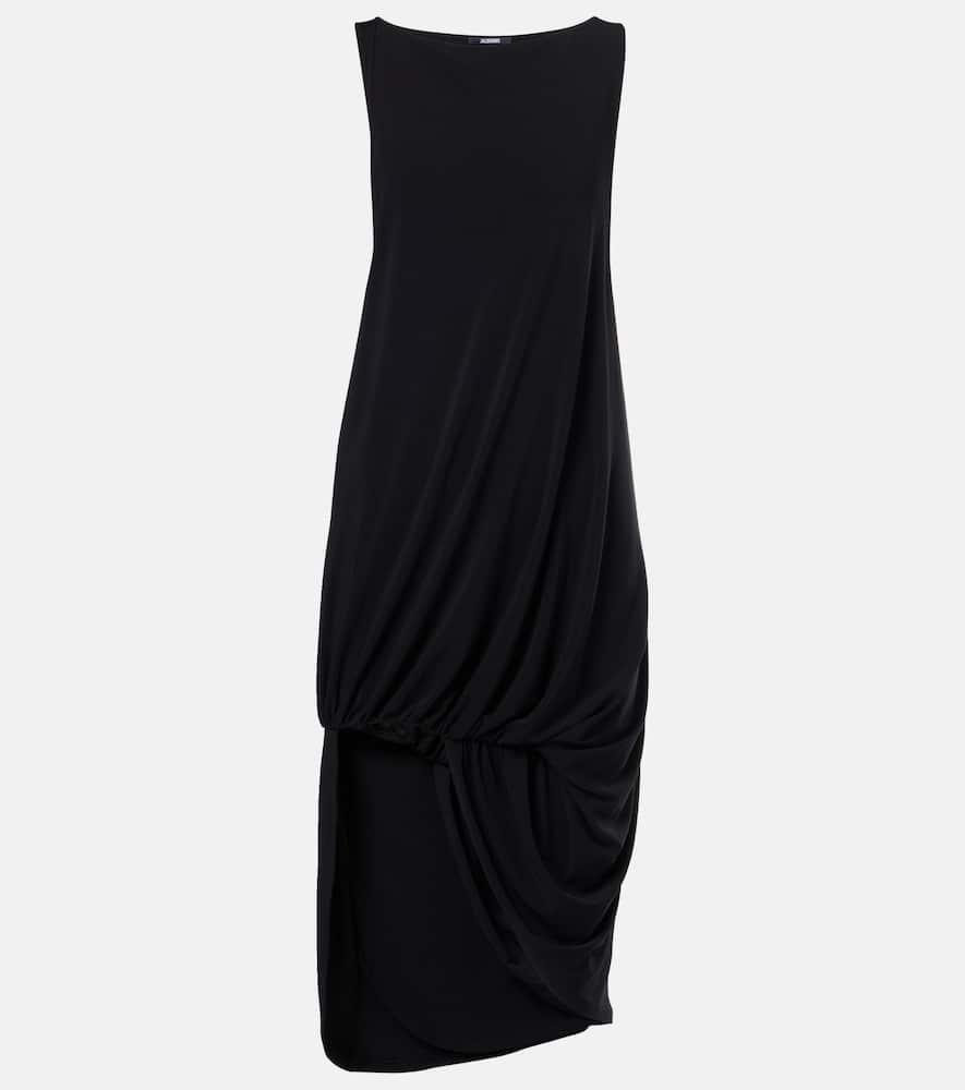 JACQUEMUS Draped Sleeveless Peplum Dress With Asymmetrical Hem In Black Product Image