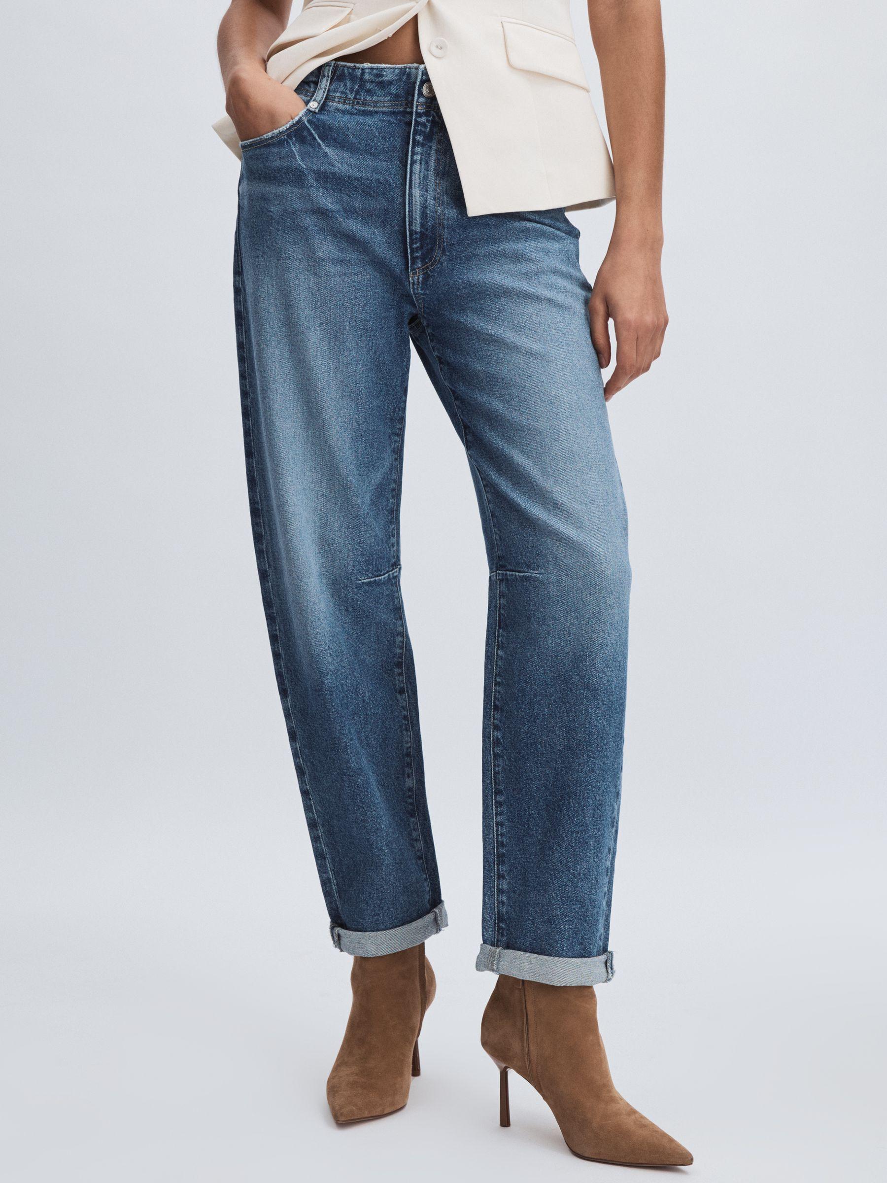 Paige Barrel Leg Turn-Up Rolled Cuff Jeans in Ryland Blue Product Image