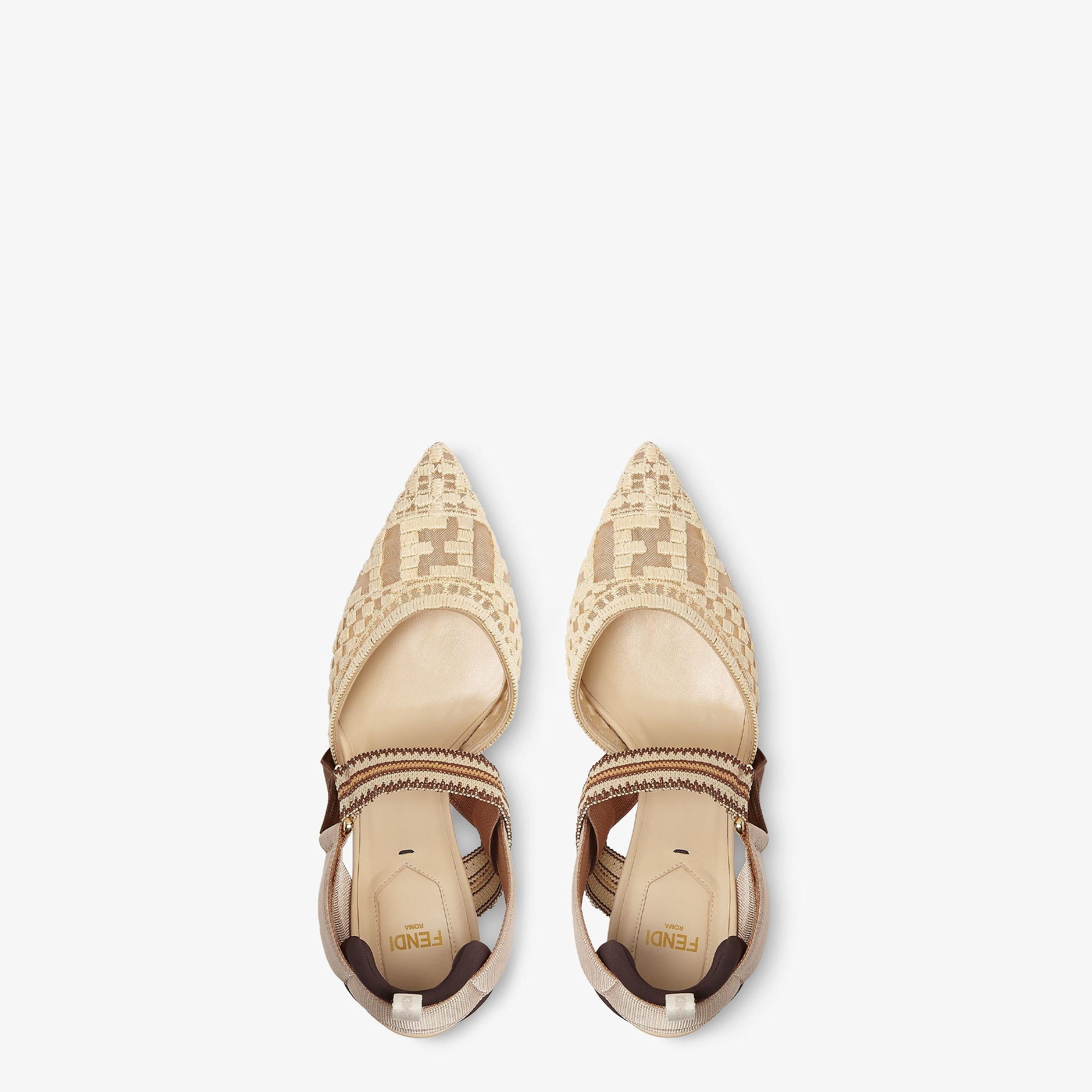 ColibrìMedium-heeled mesh slingbacks with raffia FF embroidery Product Image