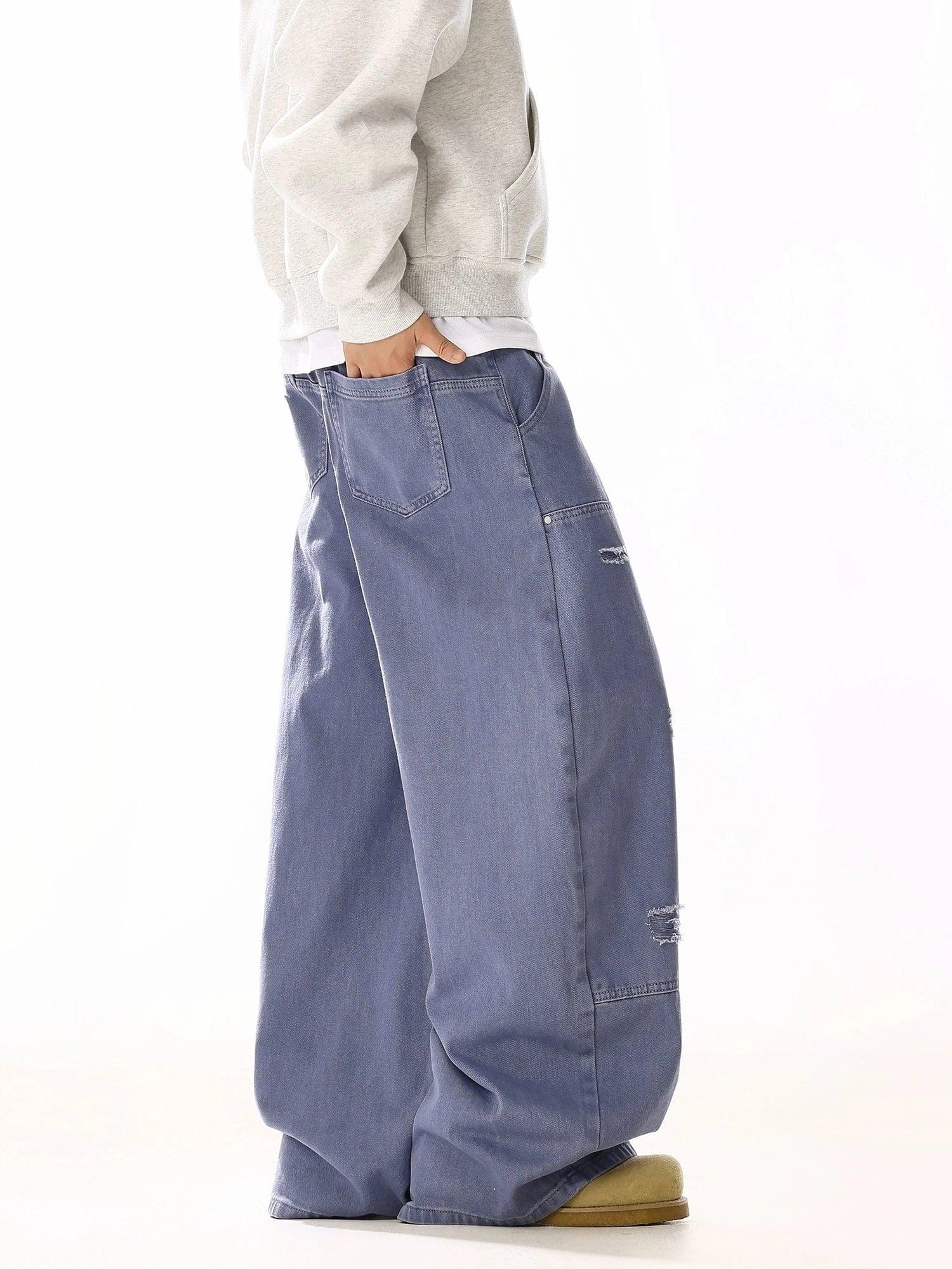 RT No. 19821 FRENCH PURPLE DISTRESSED BAGGY CARGO PANTS Product Image
