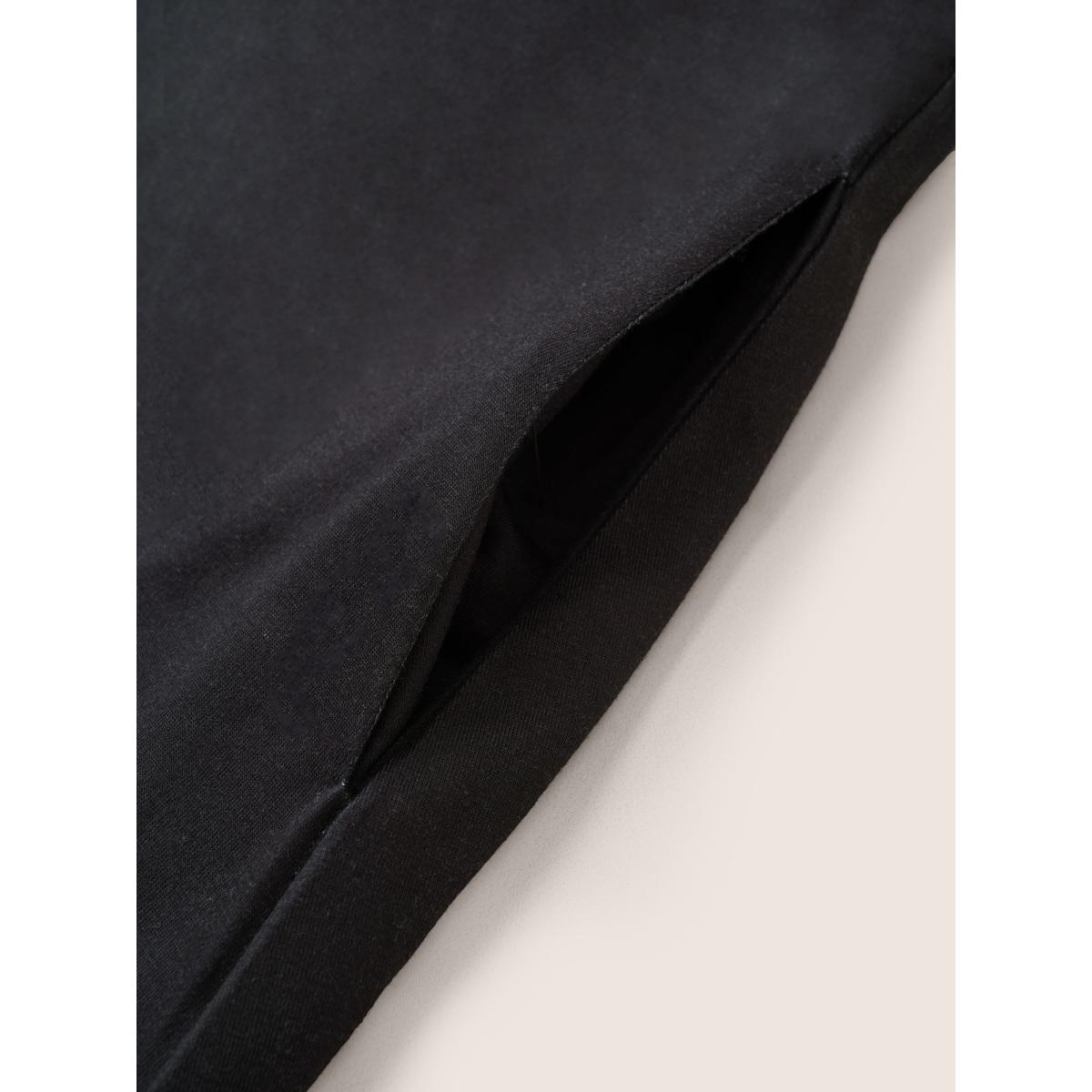 Plus Size V Neck Tie Dye Contrast Belted Dress Black Women Casual Non V-neck Short sleeve Curvy Midi Dress BloomChic 26/4X Product Image