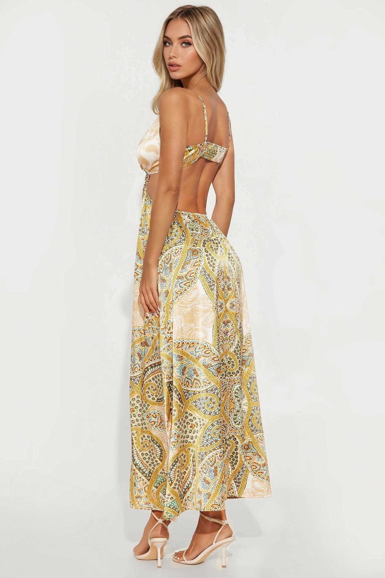 Naomi Satin Maxi Dress - Brown/combo Product Image