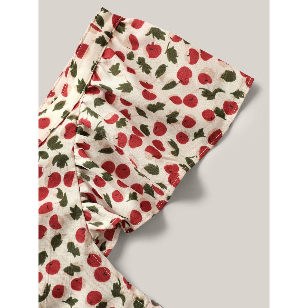 Plus Size Cherry Print Flutter Sleeve Tank Top Women Multicolor Gathered Square Neck Everyday-Casual Tank Tops Camis BloomChic 12/L Product Image