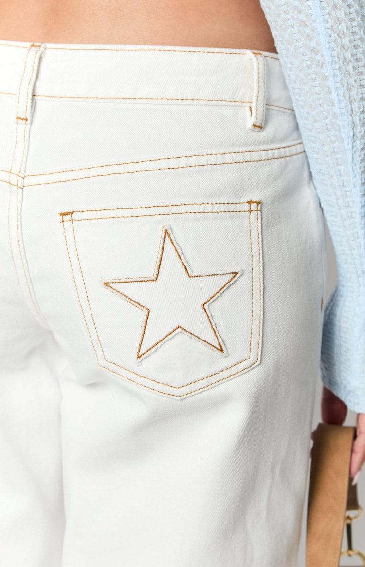 Clara Star White Denim Low Rise Jeans Girls Product Image