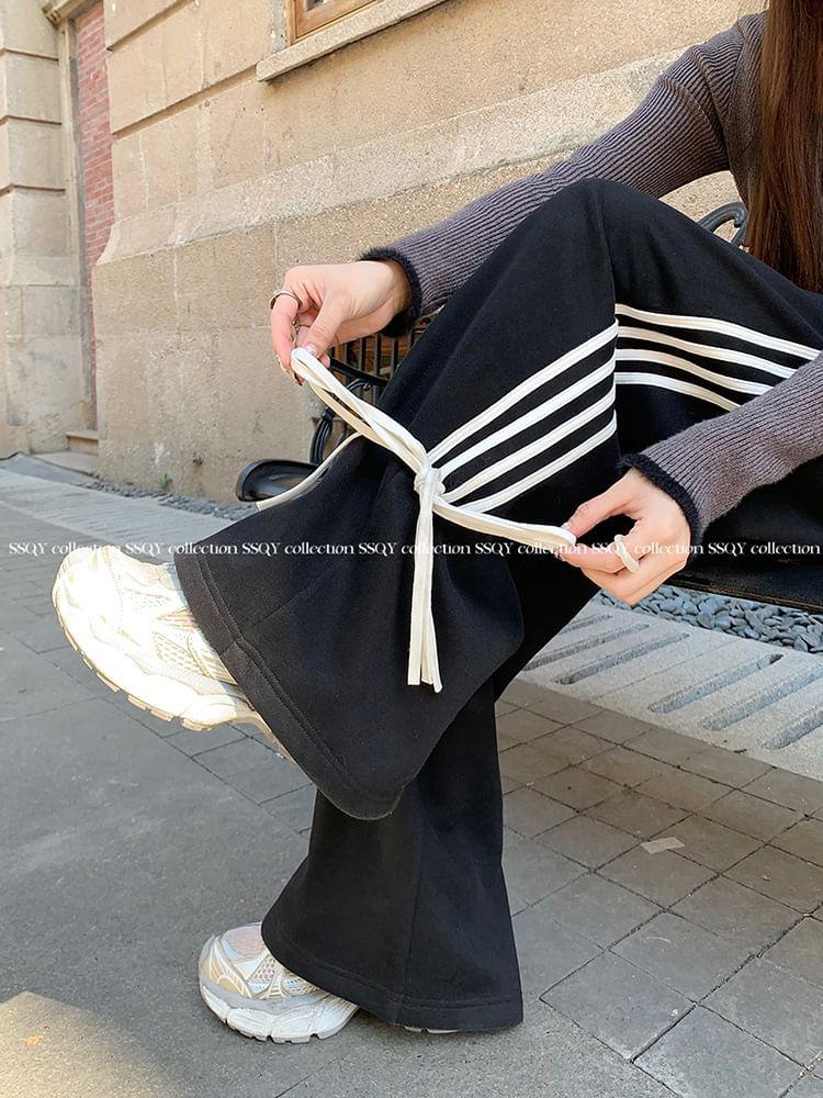 High Waist Striped Bow Accent Loose-Fit Wide-Leg Sweatpants Product Image