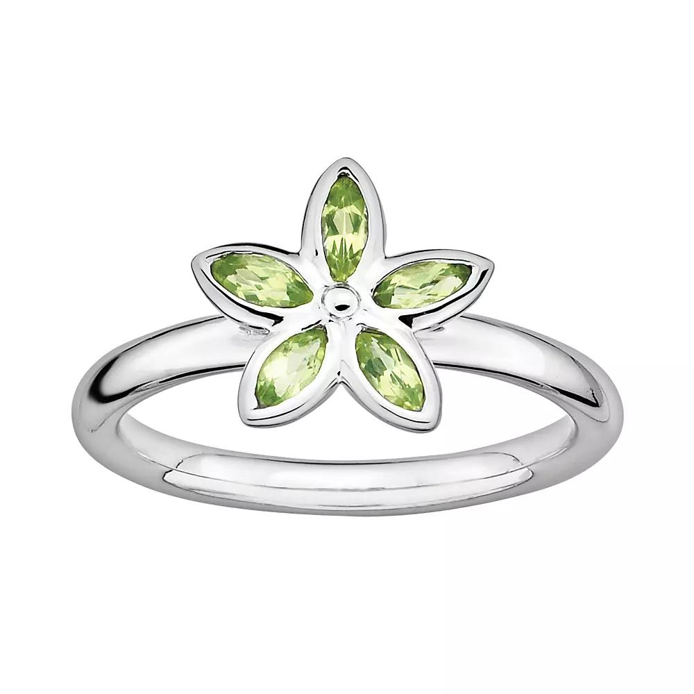 Stacks & Stones Sterling Silver Peridot Flower Stack Ring, Women's, Size: 5 Product Image